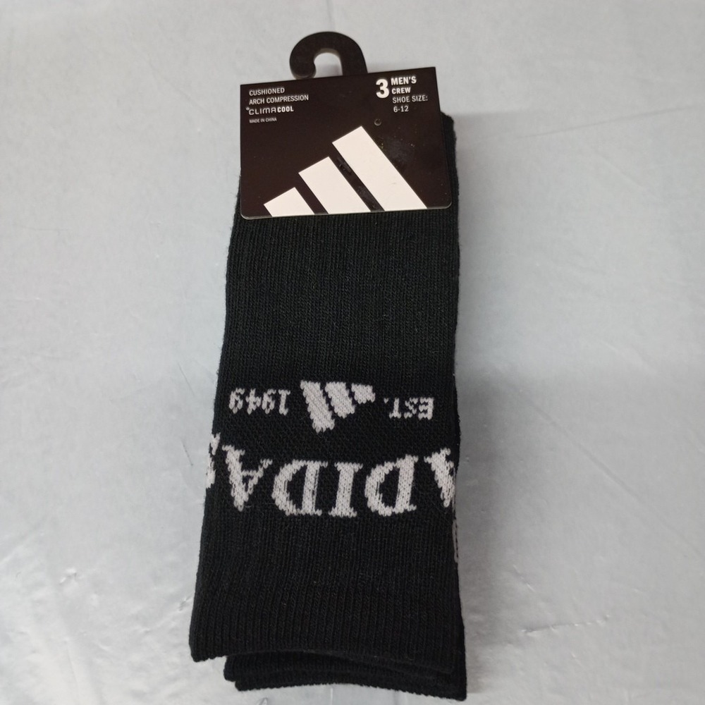 adidas Men's Black Cushioned‎ 3-Pack Crew Socks Size 6-12 Arch Compression